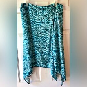 New York & Co Aqua Blue Black Alligator Print Asymmetric Sharkbite Hem Skirt L